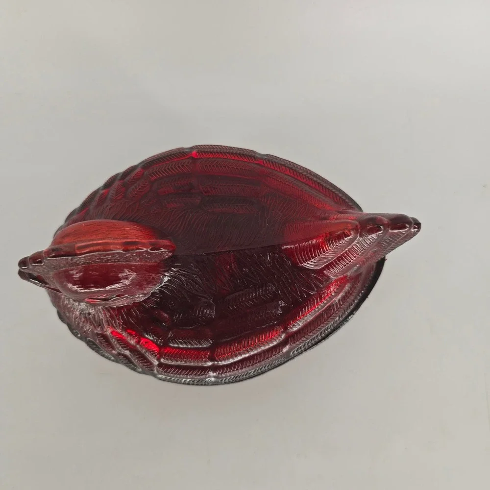 Vintage Cracker Barrel Red Glass Hen on Nest Covered Candy Dish